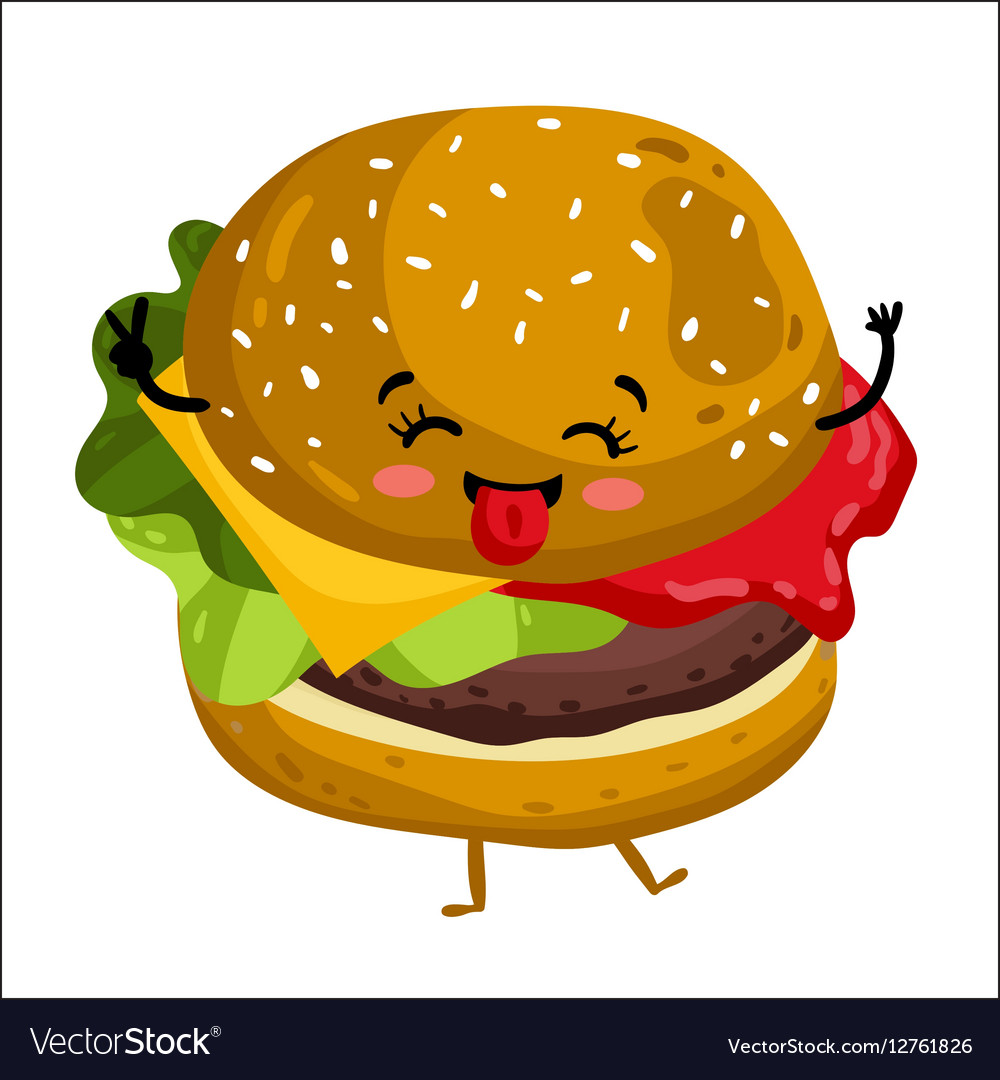 Funny hamburger isolated cartoon character Vector Image