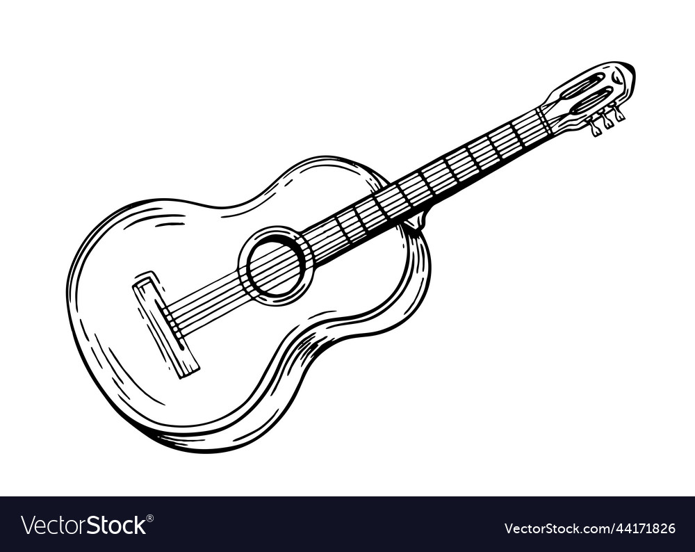 Guitar musical instrument style hand drawn black Vector Image