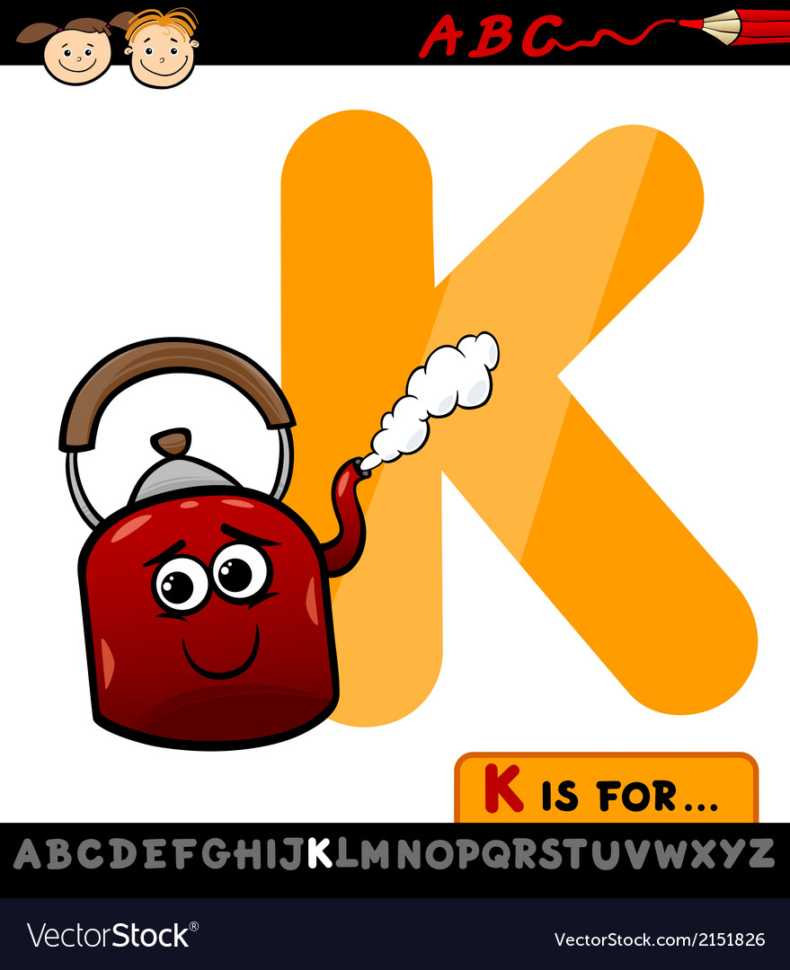 Letter k for kettle cartoon Royalty Free Vector Image