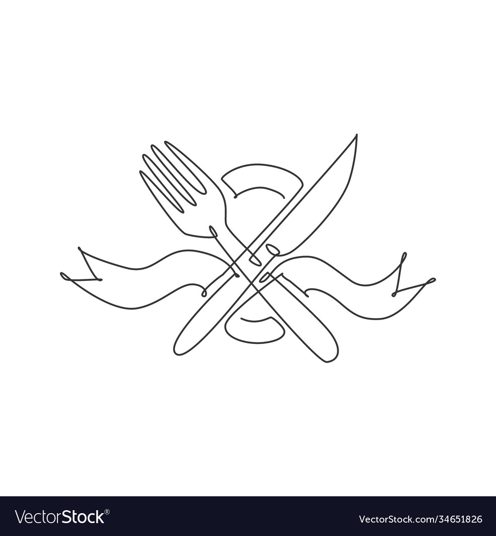 One continuous line drawing knife and fork Vector Image