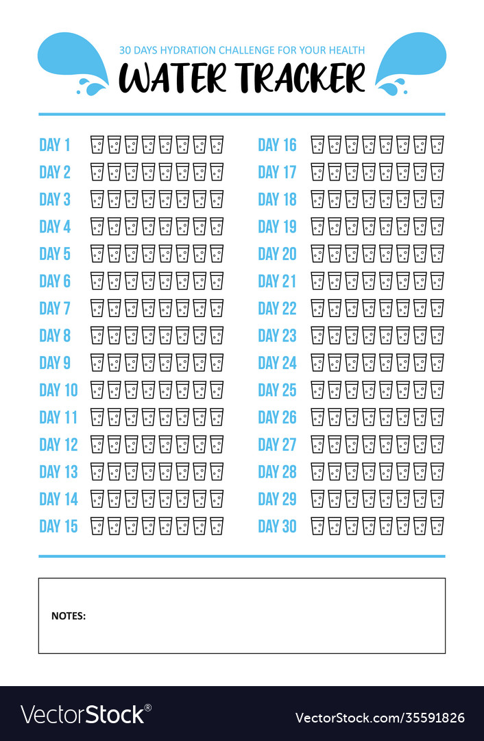 Water tracker printable a4 template Royalty Free Vector