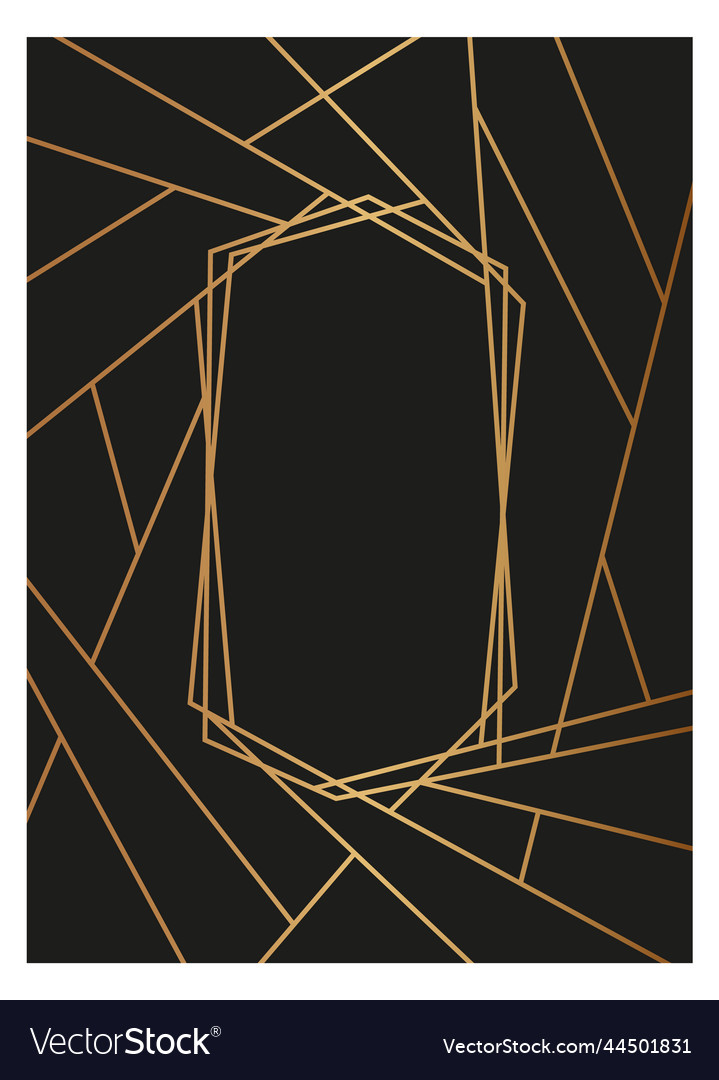 Blank black page template with golden geometric