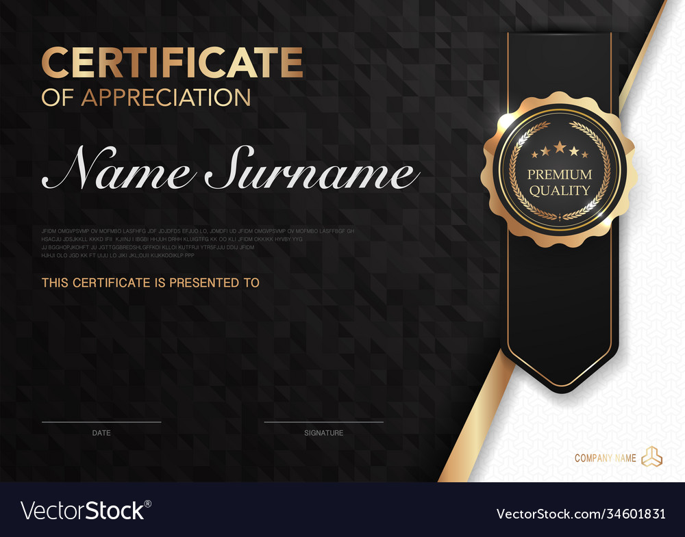 Certificate template black and gold luxury style Vector Image