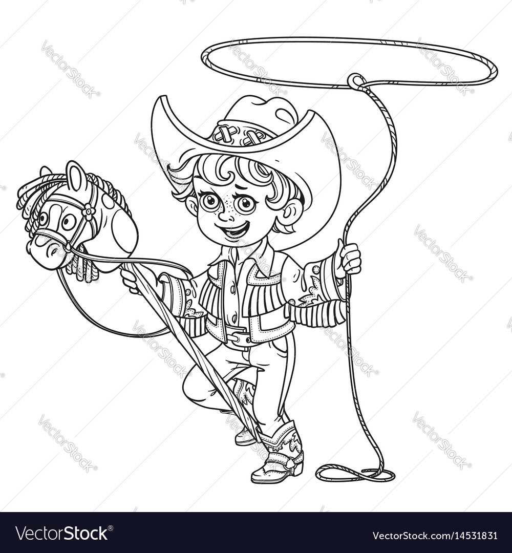 Cute little boy playing with a horse on a stick Vector Image