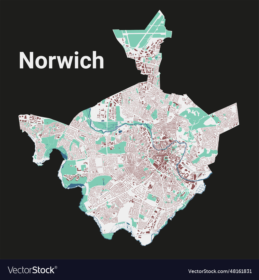 Norwich city map administrative area Royalty Free Vector