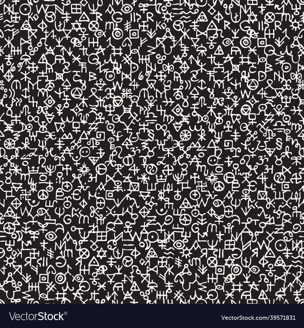 Seamless pattern with occult signs and magic runes