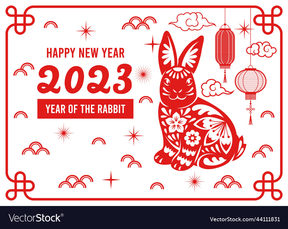 Traditional holiday rabbit poster red patterned Vector Image