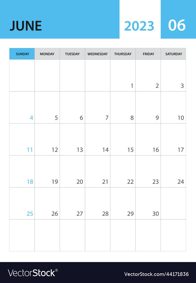 June 2023 template calendar 2023 template Vector Image