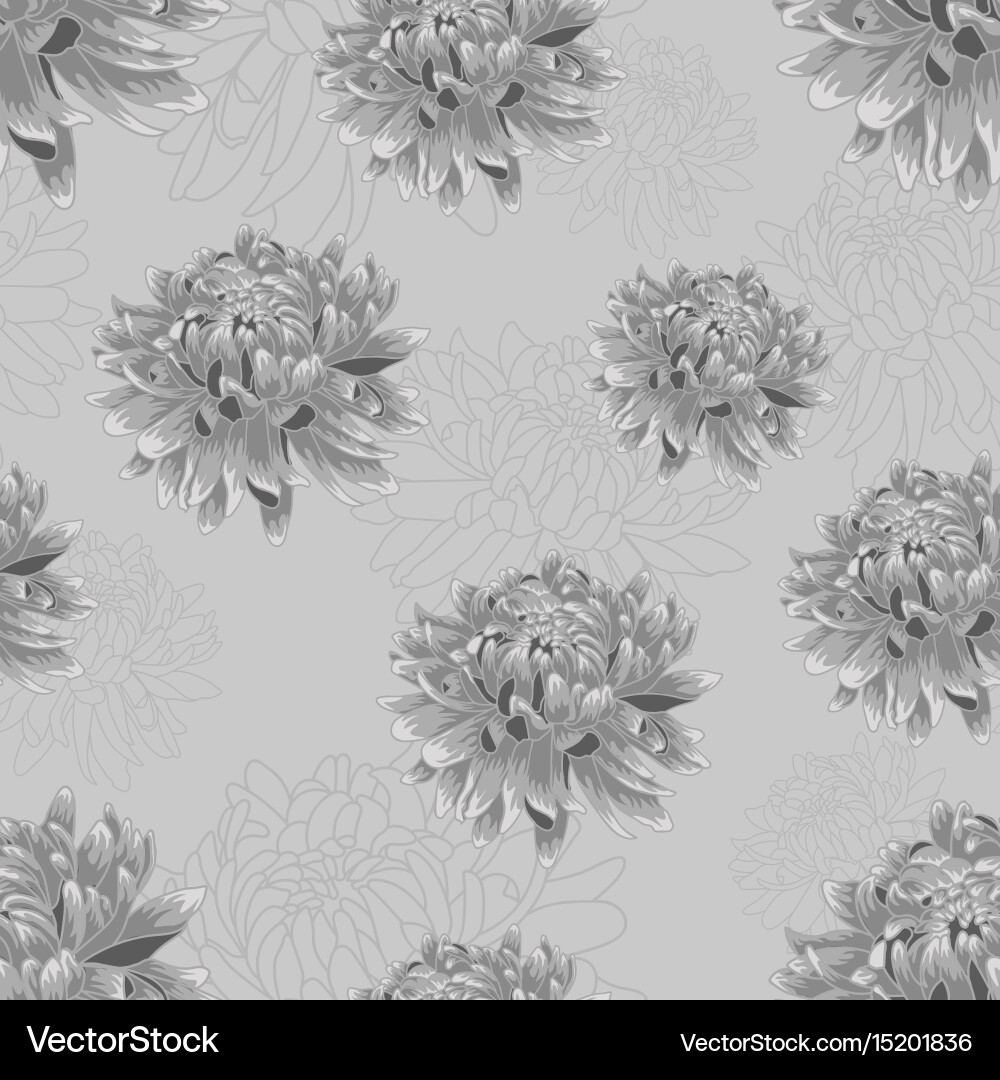 Seamless pattern with silver chrysanthemums Vector Image