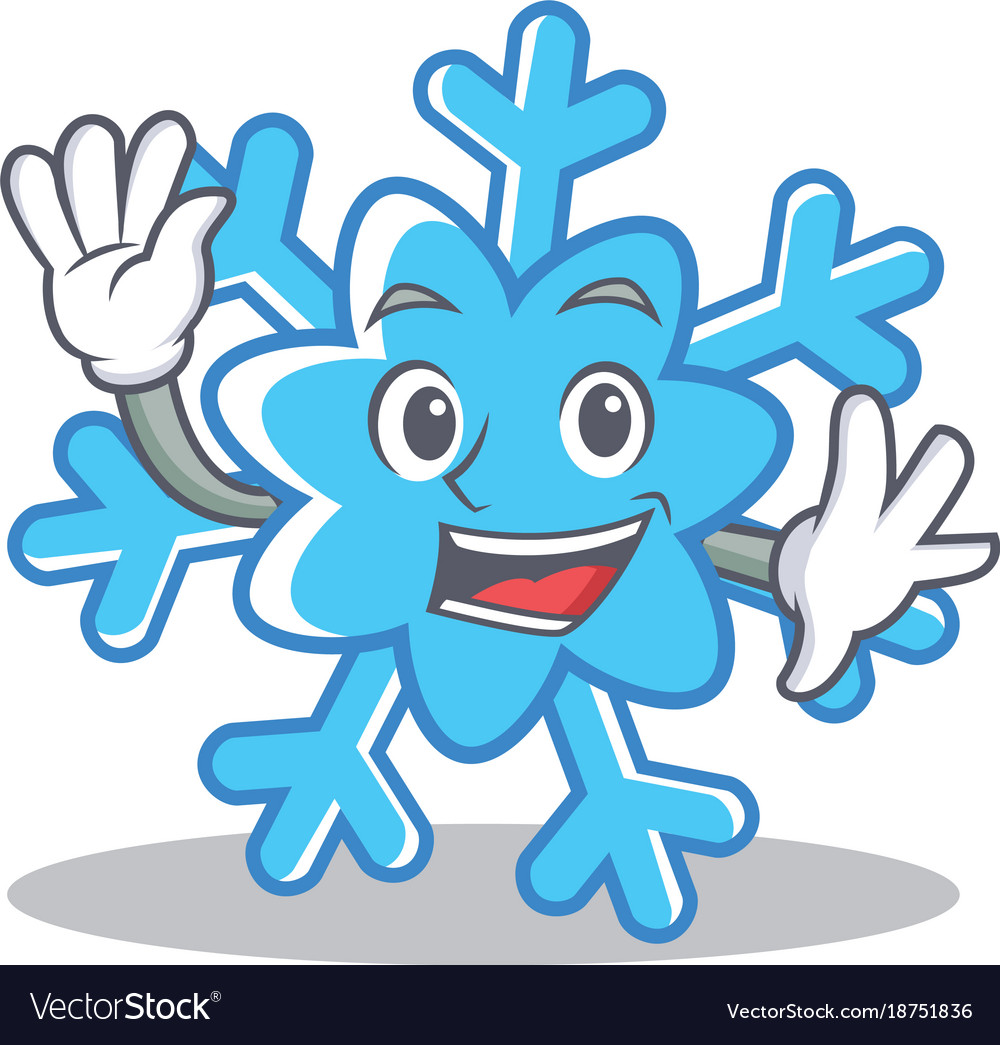Waving snowflake character cartoon style Vector Image