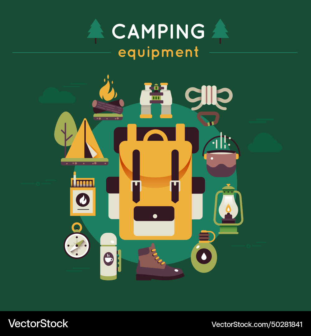 Camping colored composition Royalty Free Vector Image