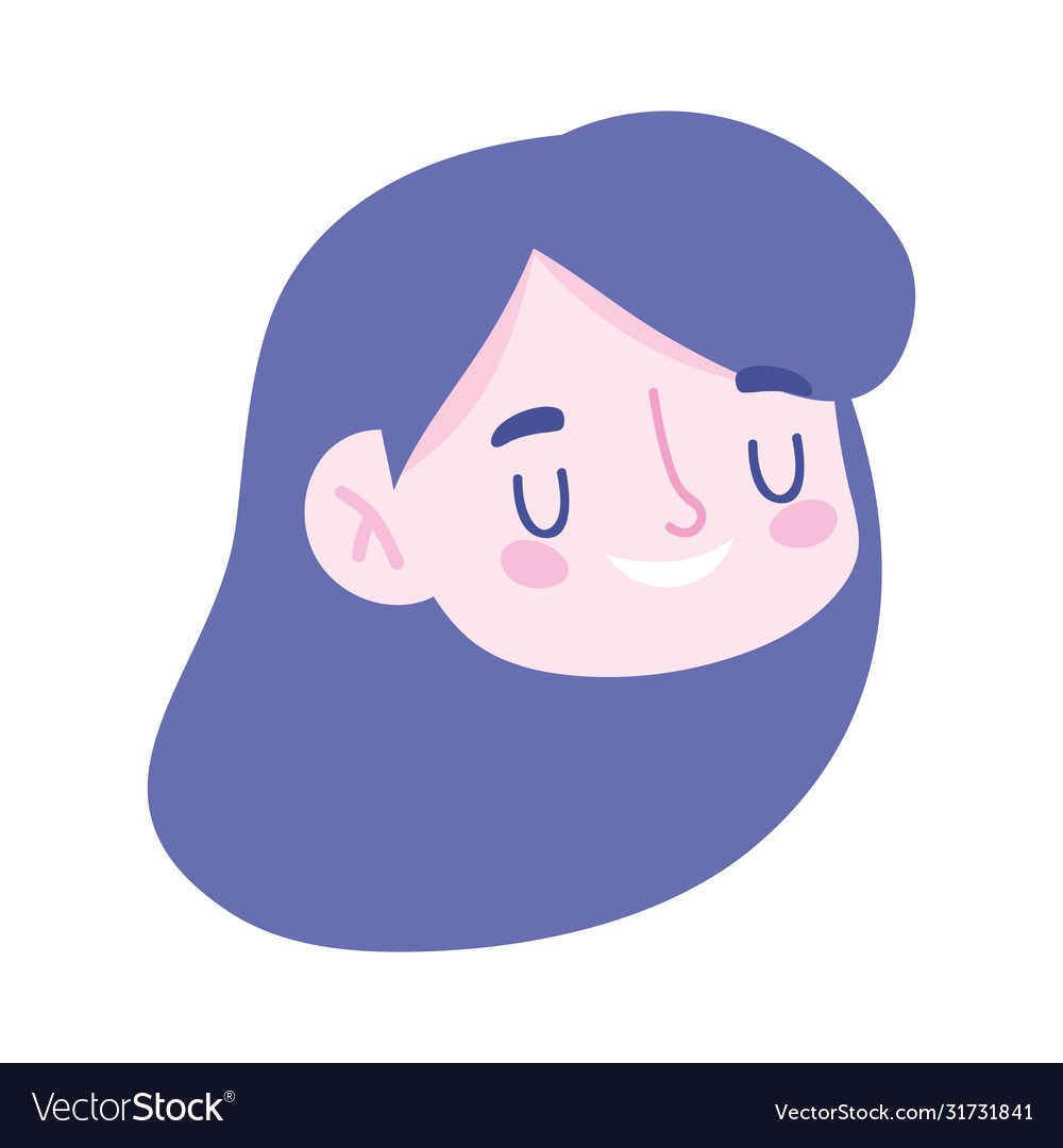 Cute Little Girl Face Character Cartoon Isolated Vector Image