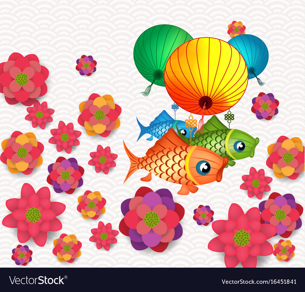 Happy Mid Autumn Festival Blooming Flower And Vector Image
