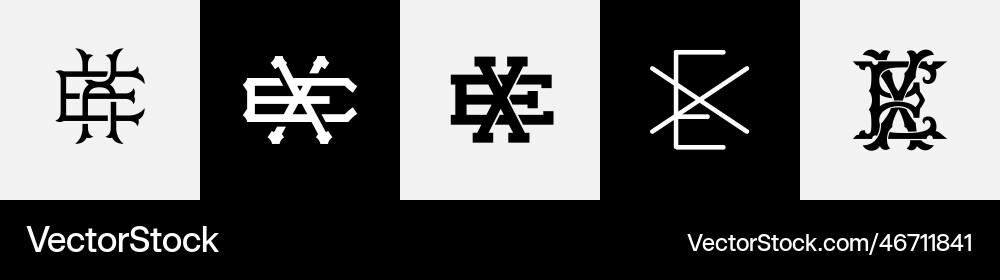 Initial letters xe monogram logo design bundle Vector Image