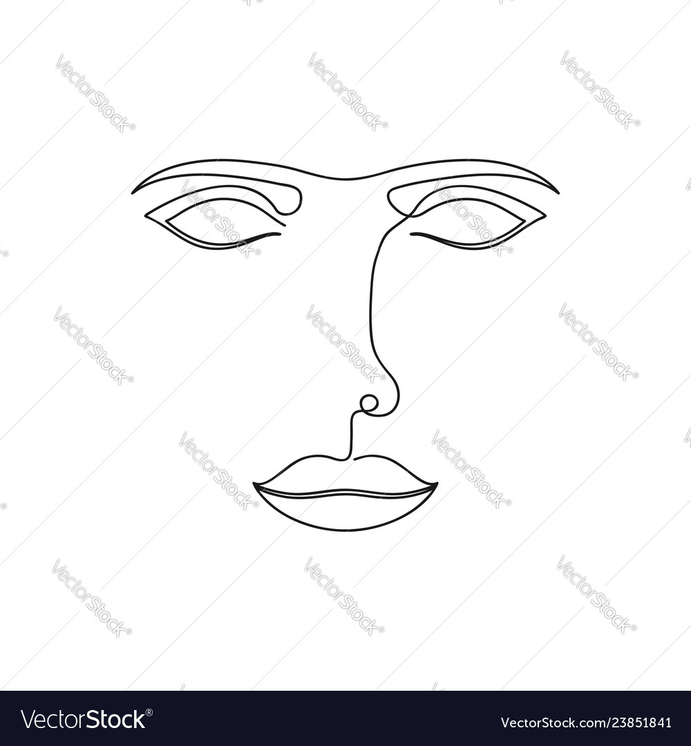 One Line Abstract Face Continuous Line Drawing Of Vector Image