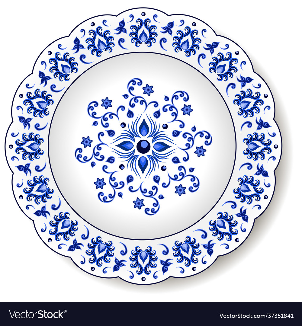 Porcelain plate with blue on white abstract Vector Image