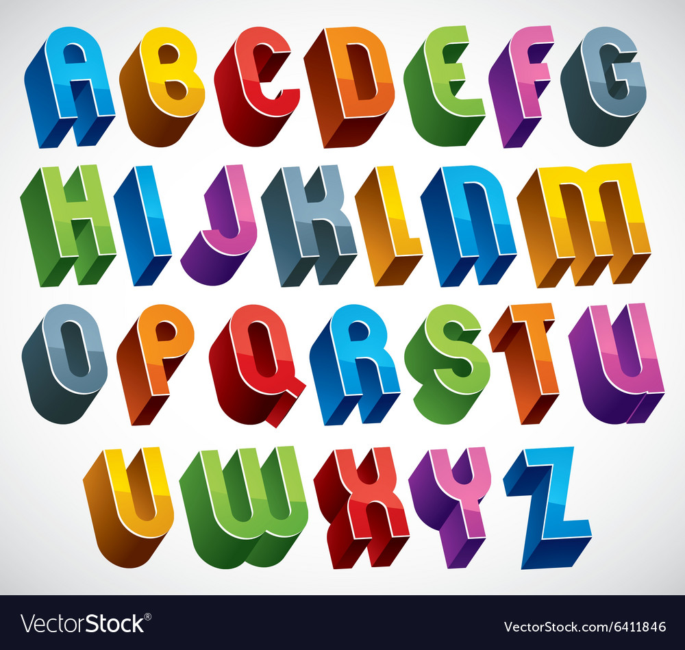 3d font colorful glossy letters Royalty Free Vector Image