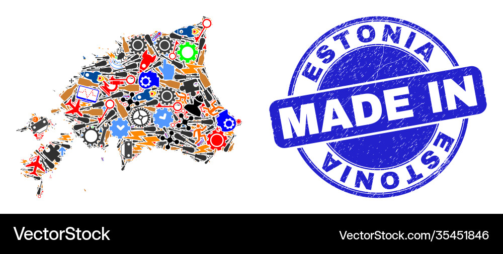 Engineering mosaic estonia map and made in Vector Image