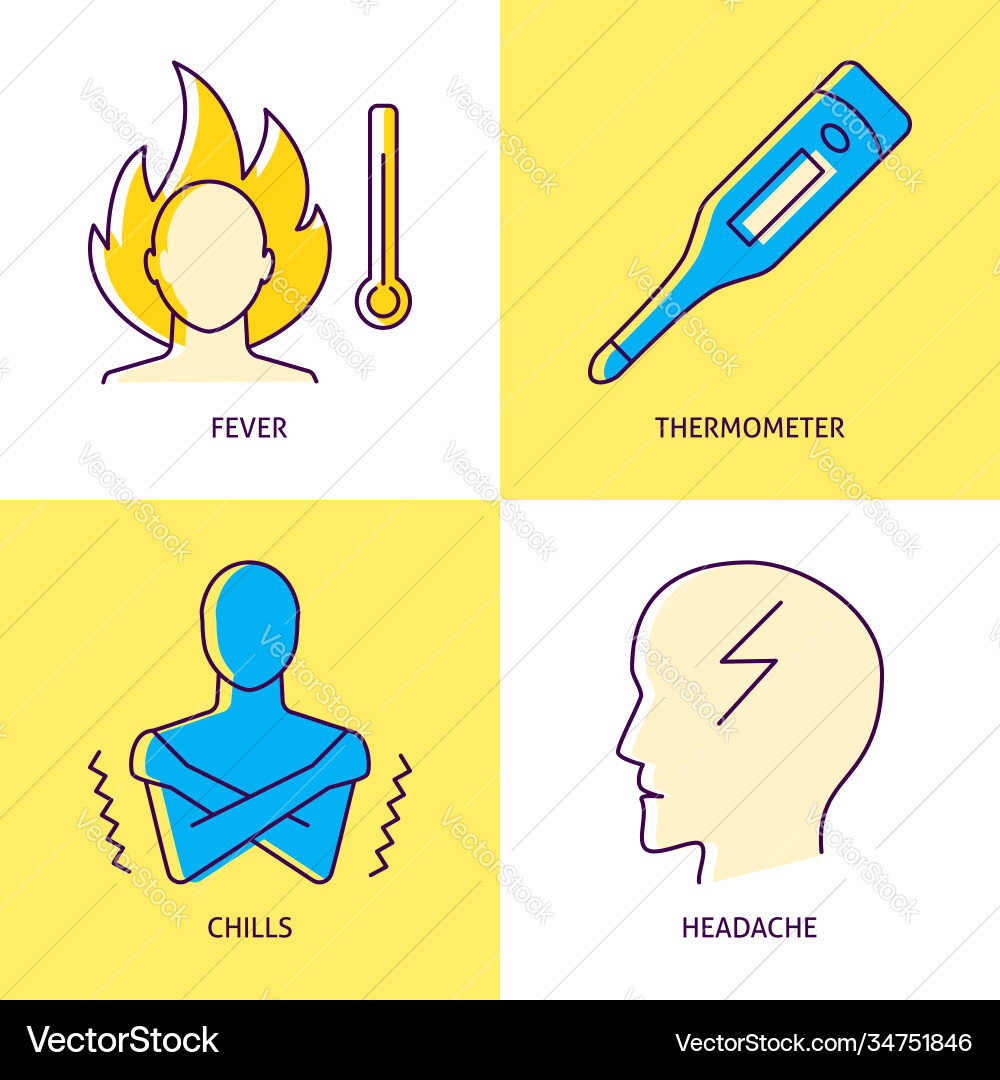 High temperature icon set in line style Royalty Free Vector