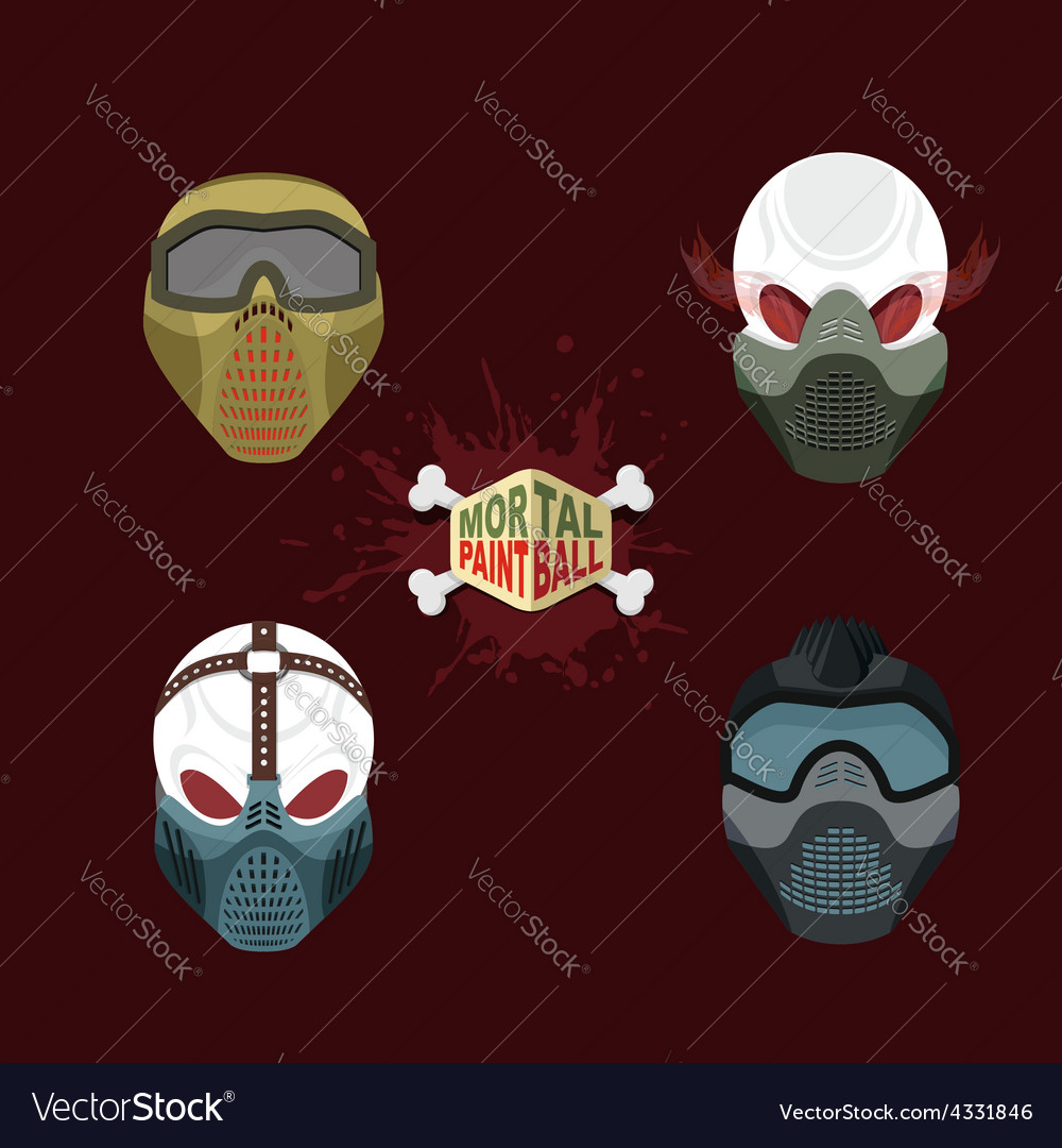 Set paintball evil mask skull mortal Royalty Free Vector