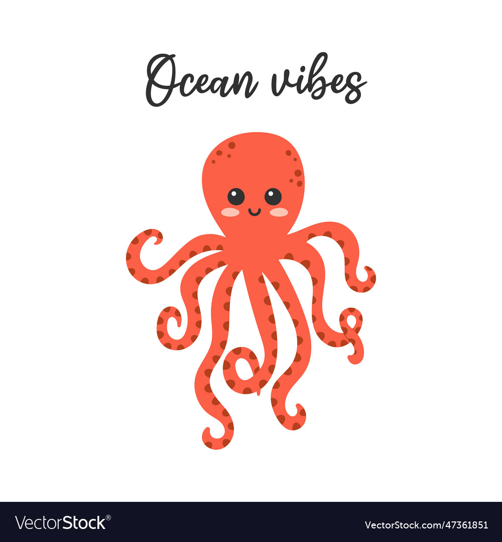 Cute kawaii octopus character ocean vibes Vector Image