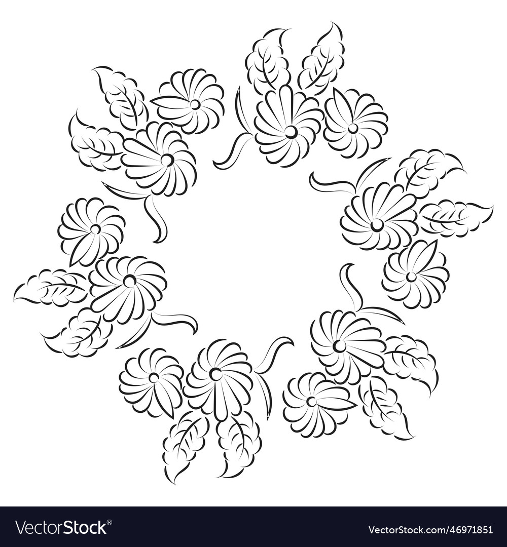 Hand drawn black and white floral wreath Vector Image