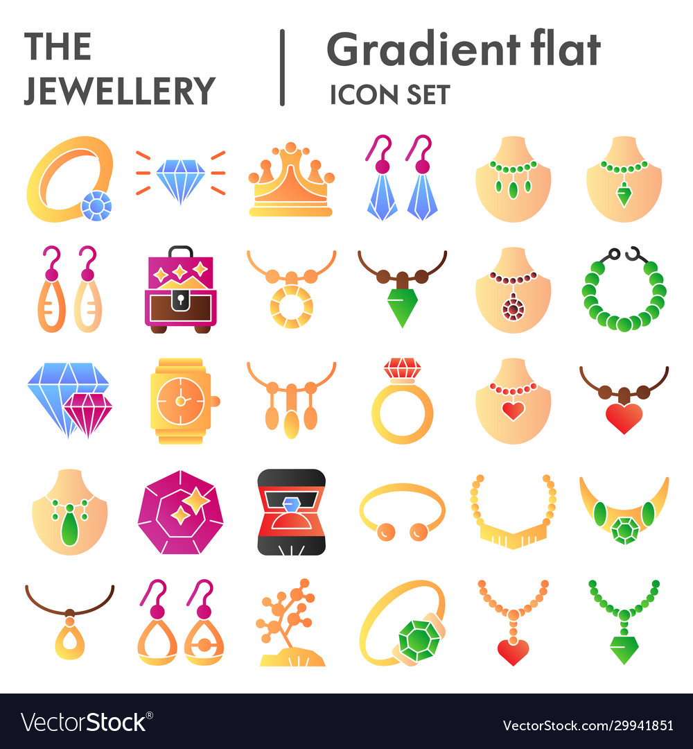 Jewellery flat icon set bijouterie accessories Vector Image