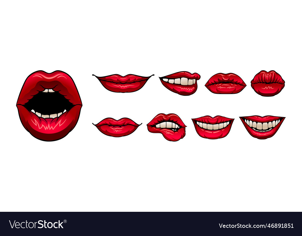 Red Upper And Lower Lips Closed Showing Teeth Vector Image