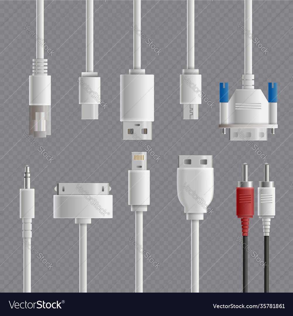 Cable connectors transparent set Royalty Free Vector Image