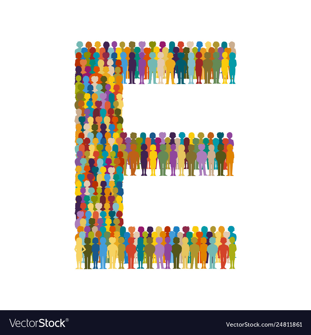 Crowd people in form capital letter e flat Vector Image