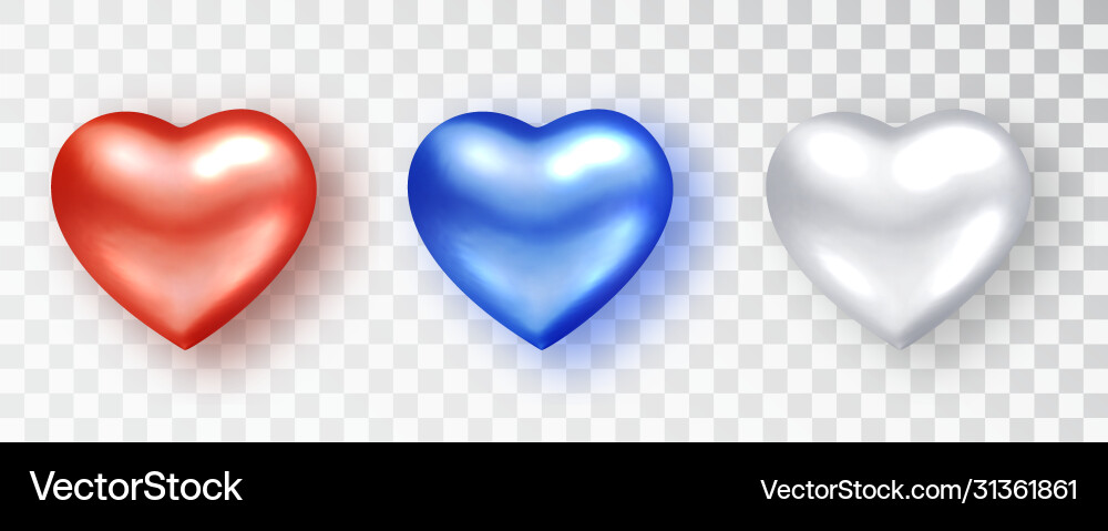 Hearts realistic set red white blue hearts Vector Image