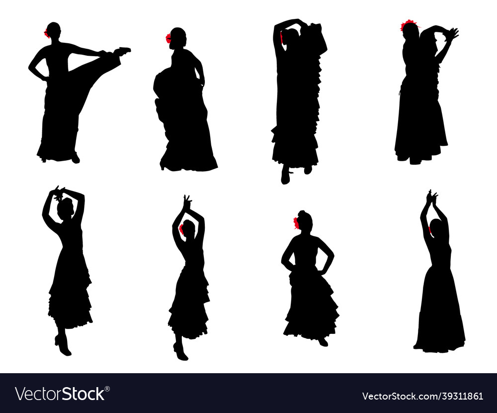 Silhouette flamenco dancer 010 Royalty Free Vector Image