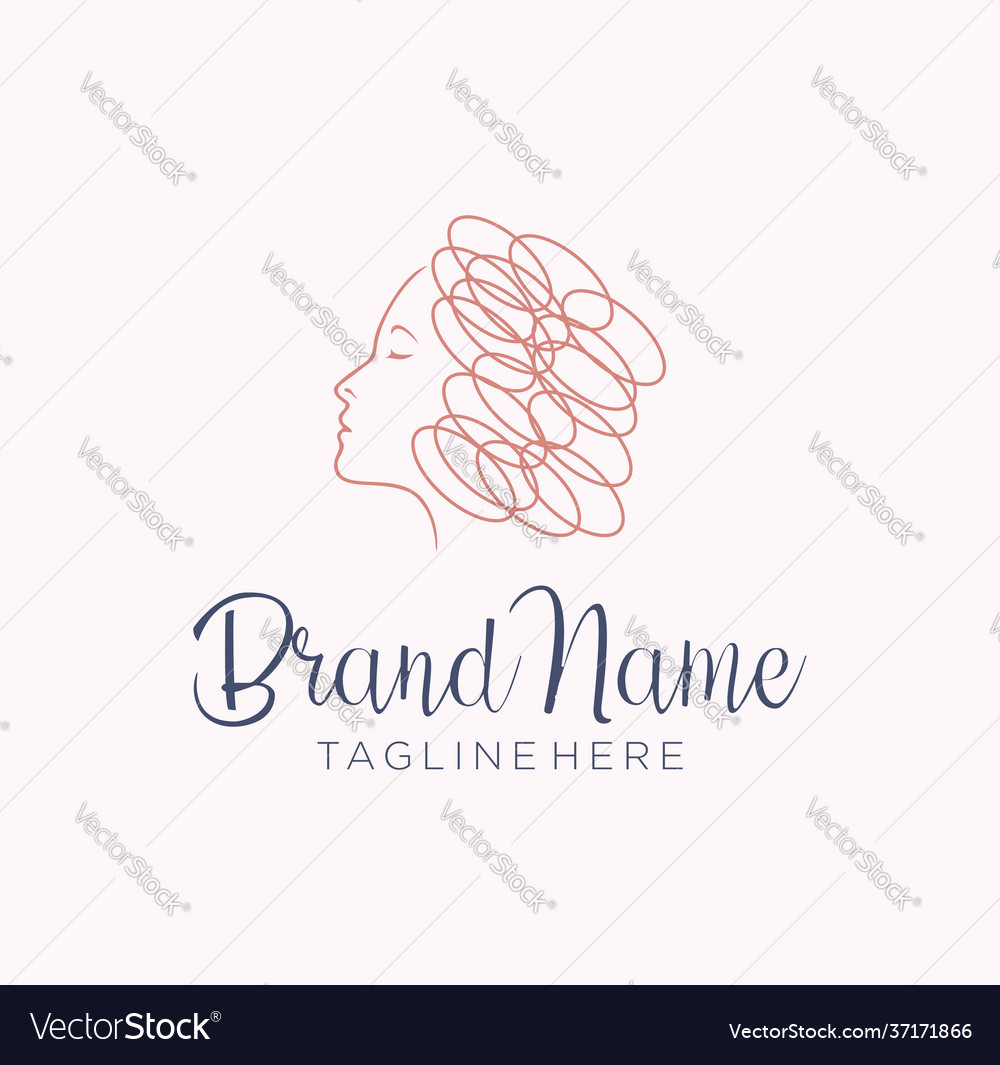 Beautiful curly hair girl logo line style beauty Vector Image Beautiful curly hair girl logo line style beauty Vector Image