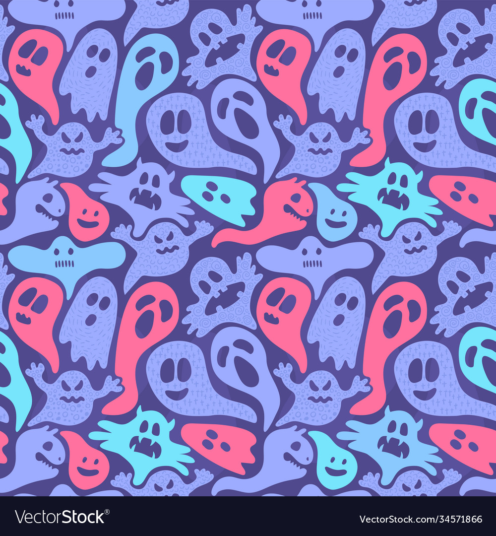 Colorful pattern with cute ghosts Royalty Free Vector Image