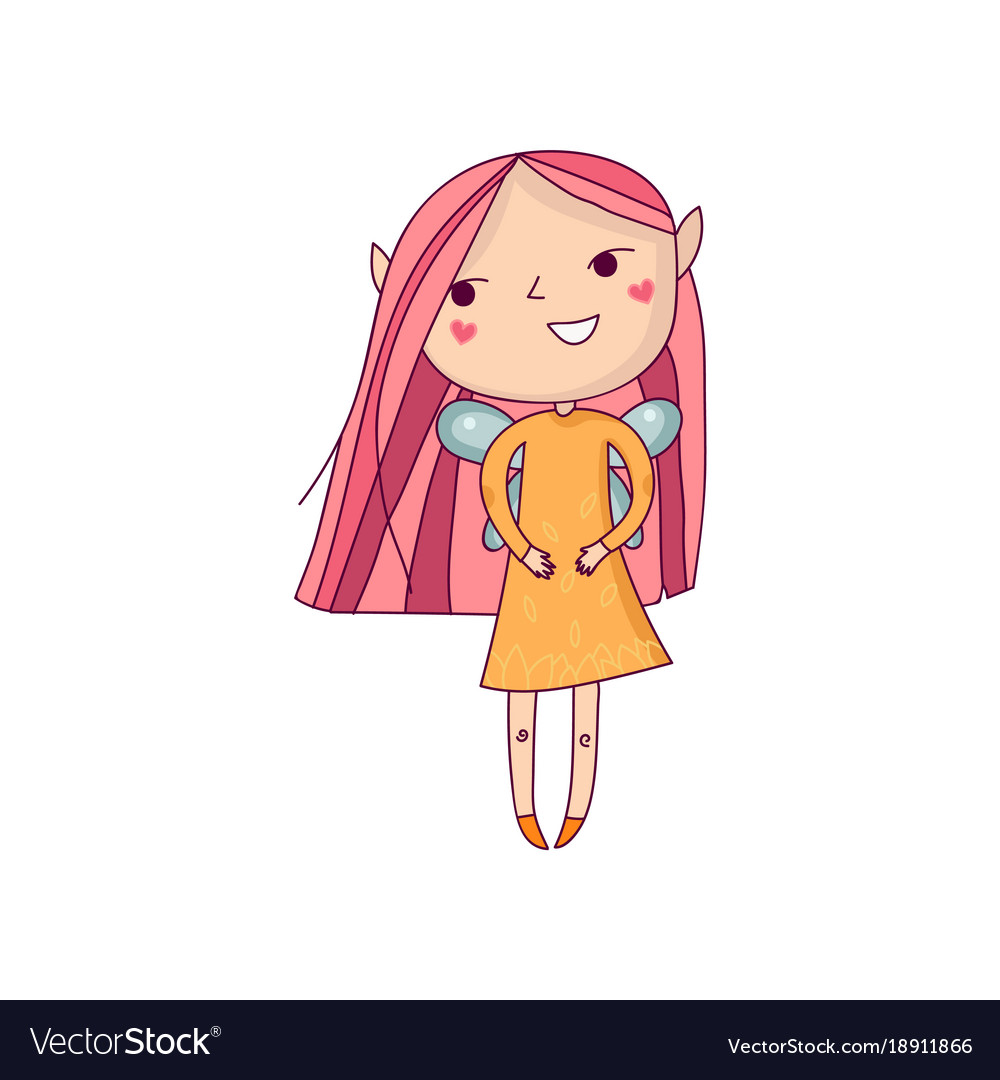 Cute Smiling Girl With Pink Hair Little Wings And Vector Image