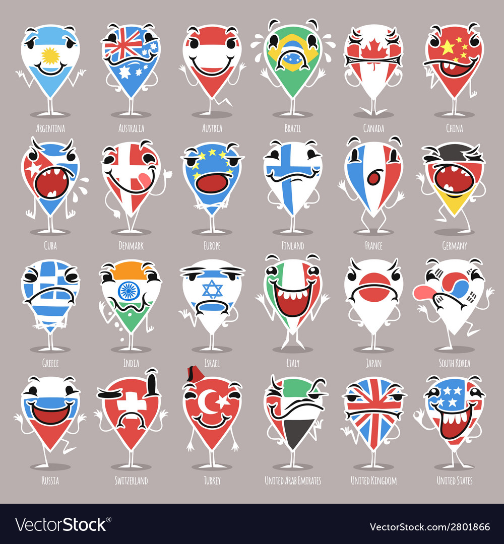 Set of cartoon map pointers with expressions