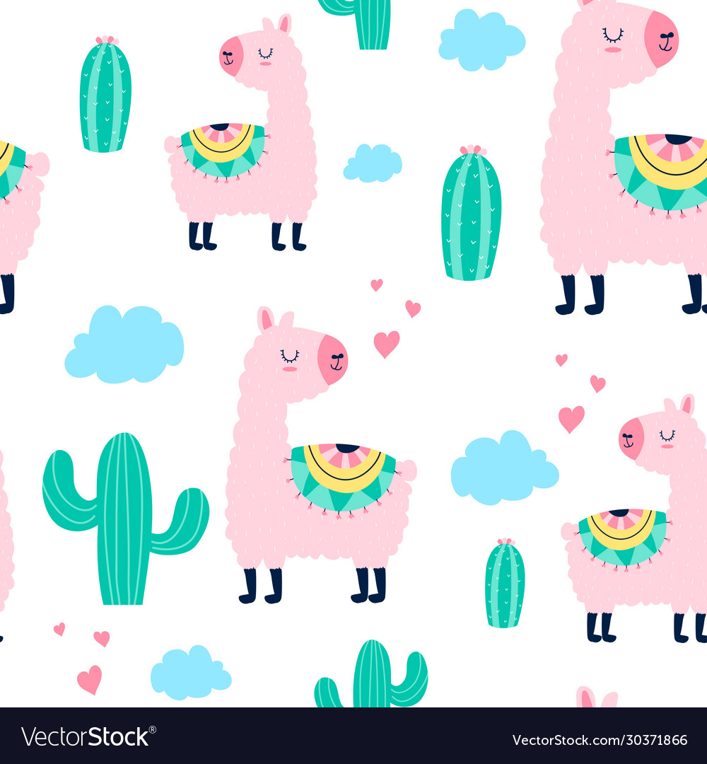 Sketch llama seamless pattern for boys Royalty Free Vector