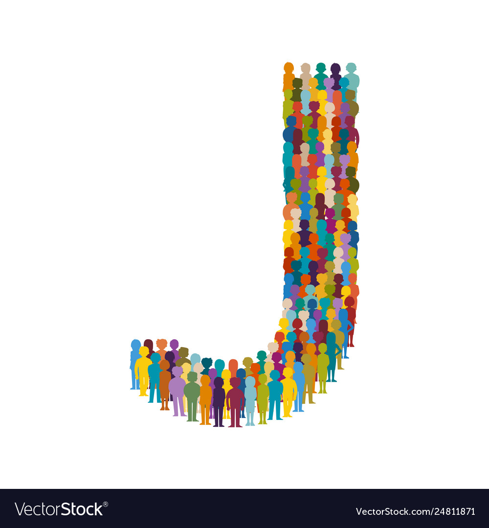 Crowd People In Form Capital Letter J Flat Vector Image