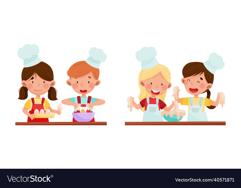 Cute Kid Chef Characters Set Adorable Funny Vector Image