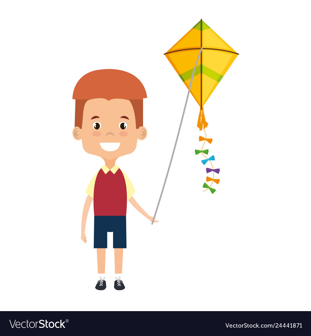 Cute little boy playing with kite Royalty Free Vector Image