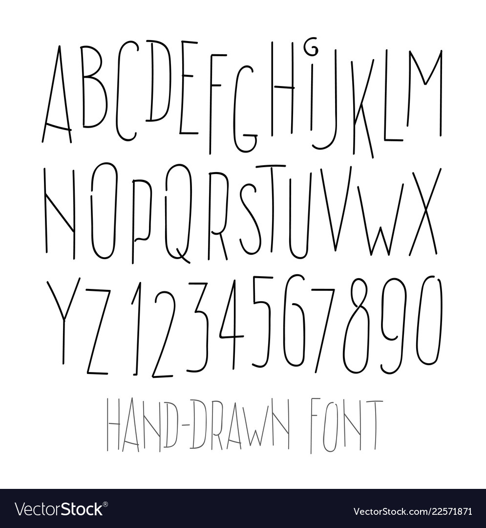 Hand-drawn letters and digits isolated on white vector image Hand-drawn letters and digits isolated on white