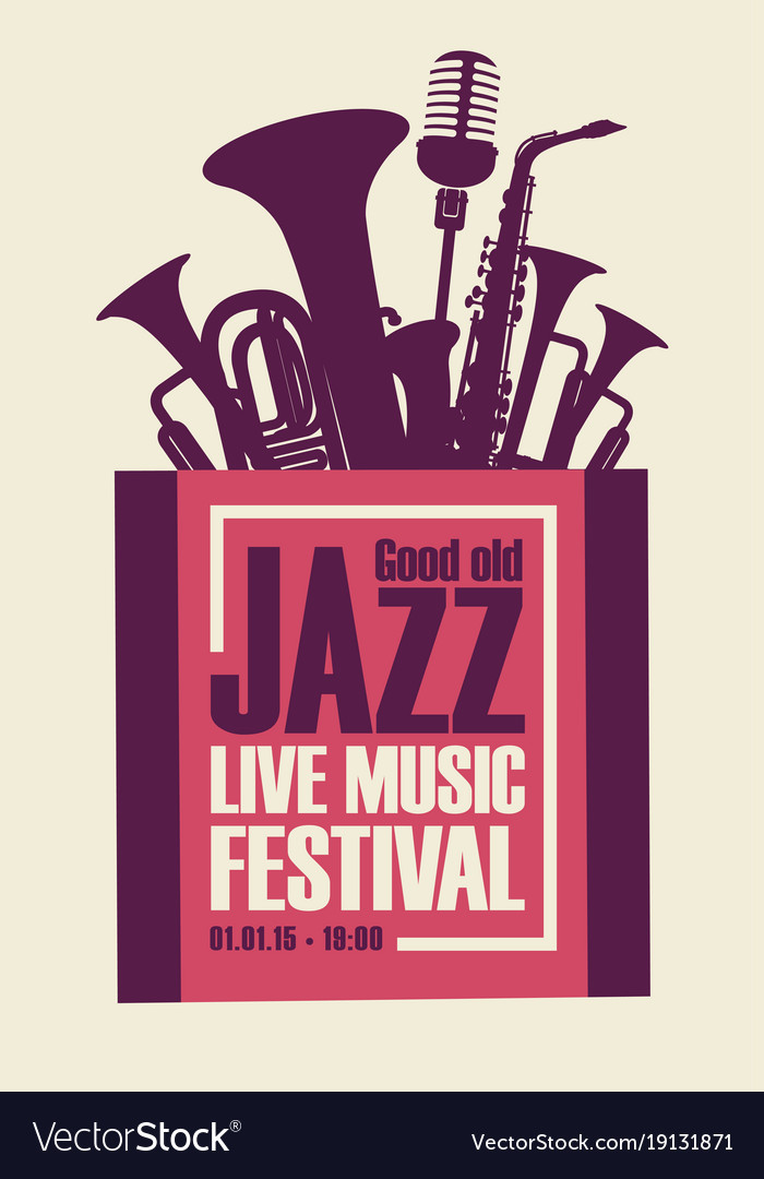 jazz festival poster with wind instruments and mic vector image