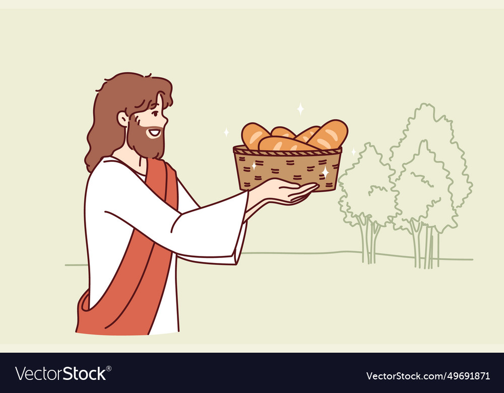 Jesus carries bread in basket fulfilling biblical Vector Image