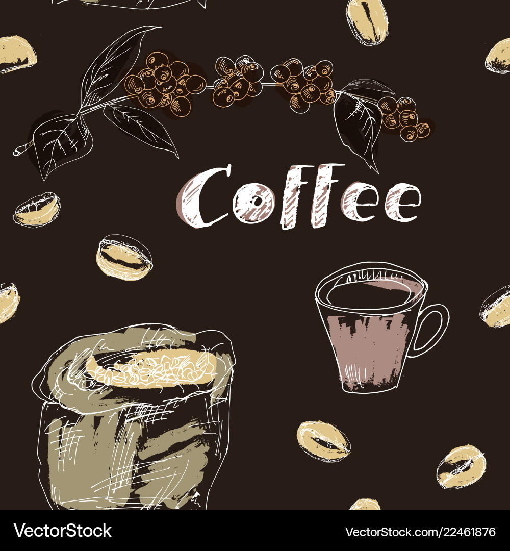 Coffee seamless pattern set drawn hand Royalty Free Vector