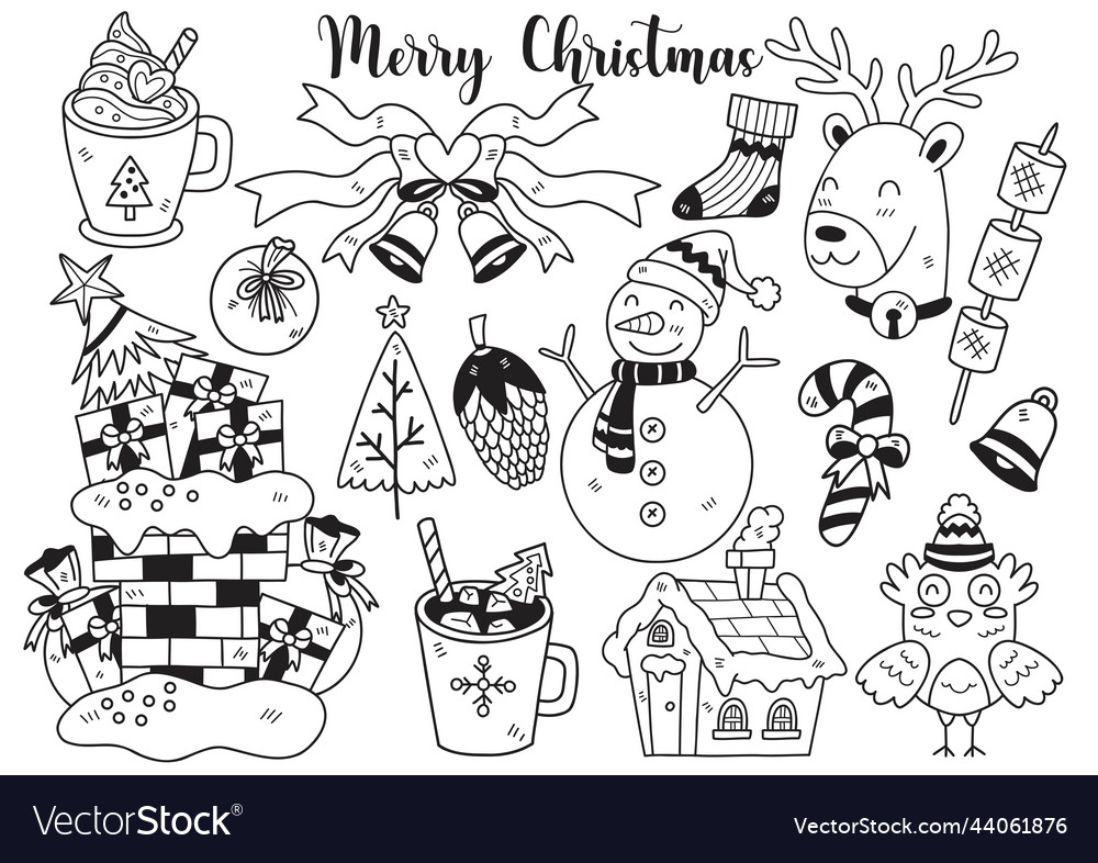 Hand drawn style christmas object doodle objects Vector Image