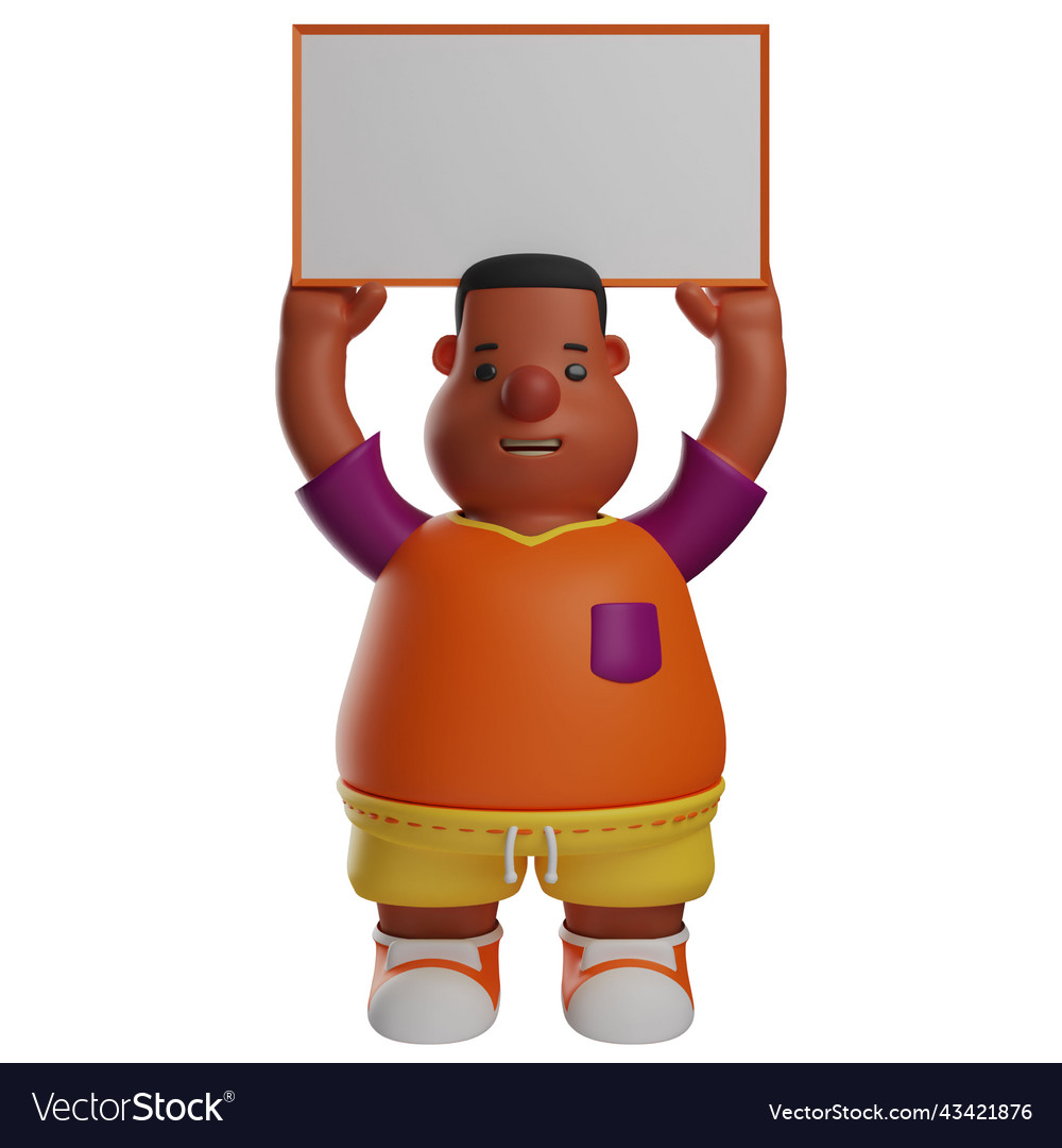 Happy face 3d big boy cartoon design holding a whi