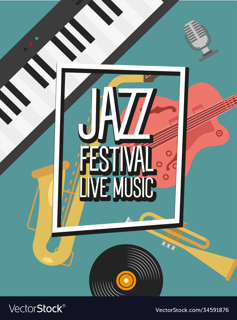 Jazz festival poster with instruments Royalty Free Vector