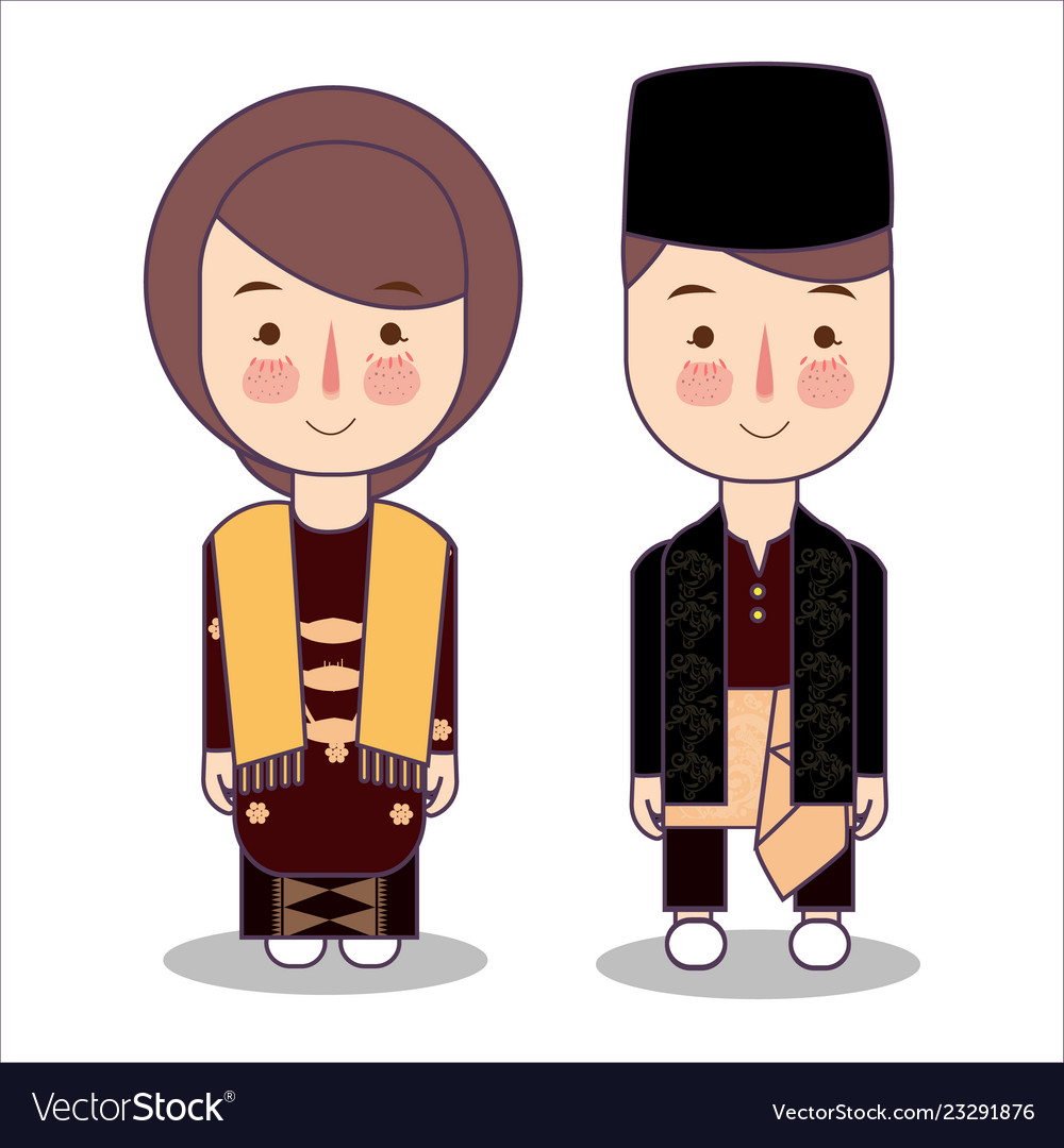 Malaysia bride and groom cartoon wedding Vector Image