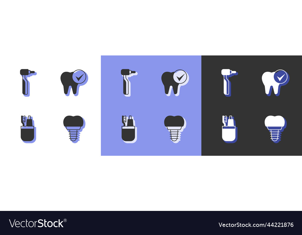 Set dental implant tooth drill toothbrush Vector Image