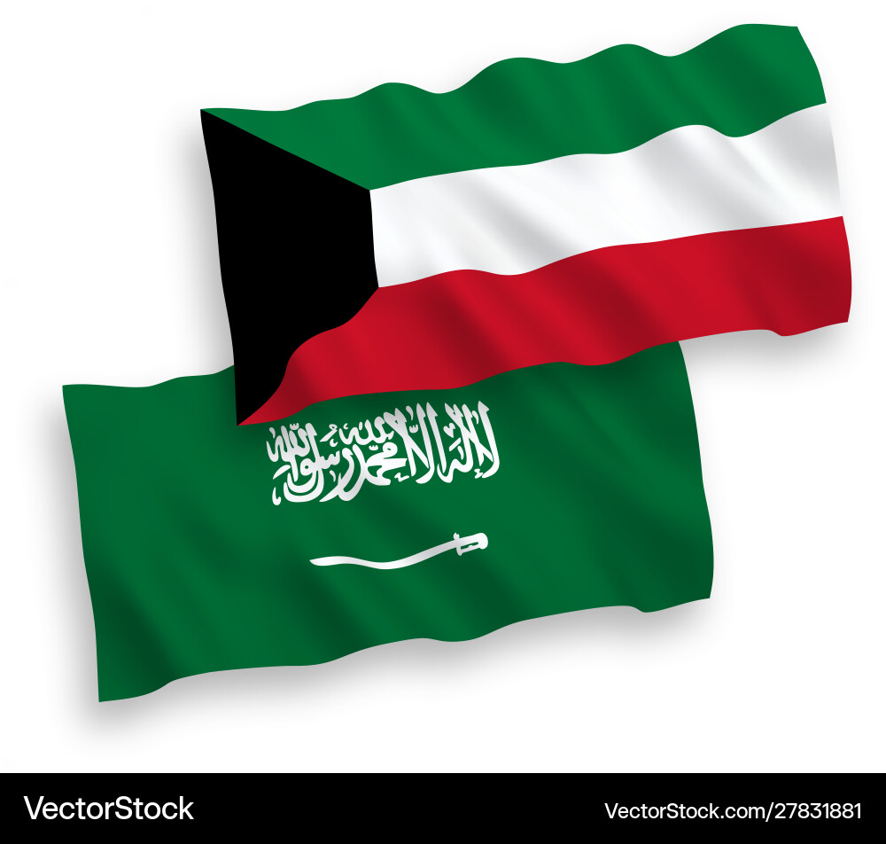 Flags saudi arabia and kuwait on a white Vector Image